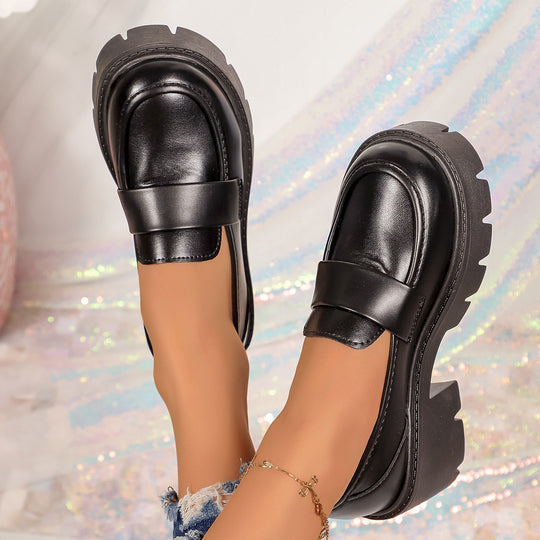 Damen Chunky Plateau-Loafer mit gezackter Gummisohle und Penny-Riemen Shop Nory