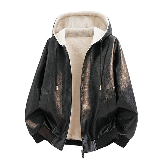 Damen Modische Kunstlederjacke mit Teddyfutter Shop Nory