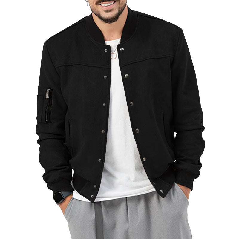 Herren nan Bomberjacke in Wildlederoptik mit Druckknopfleiste, Ärmeltasche und elastischen Rippbündchen Shop Nory
