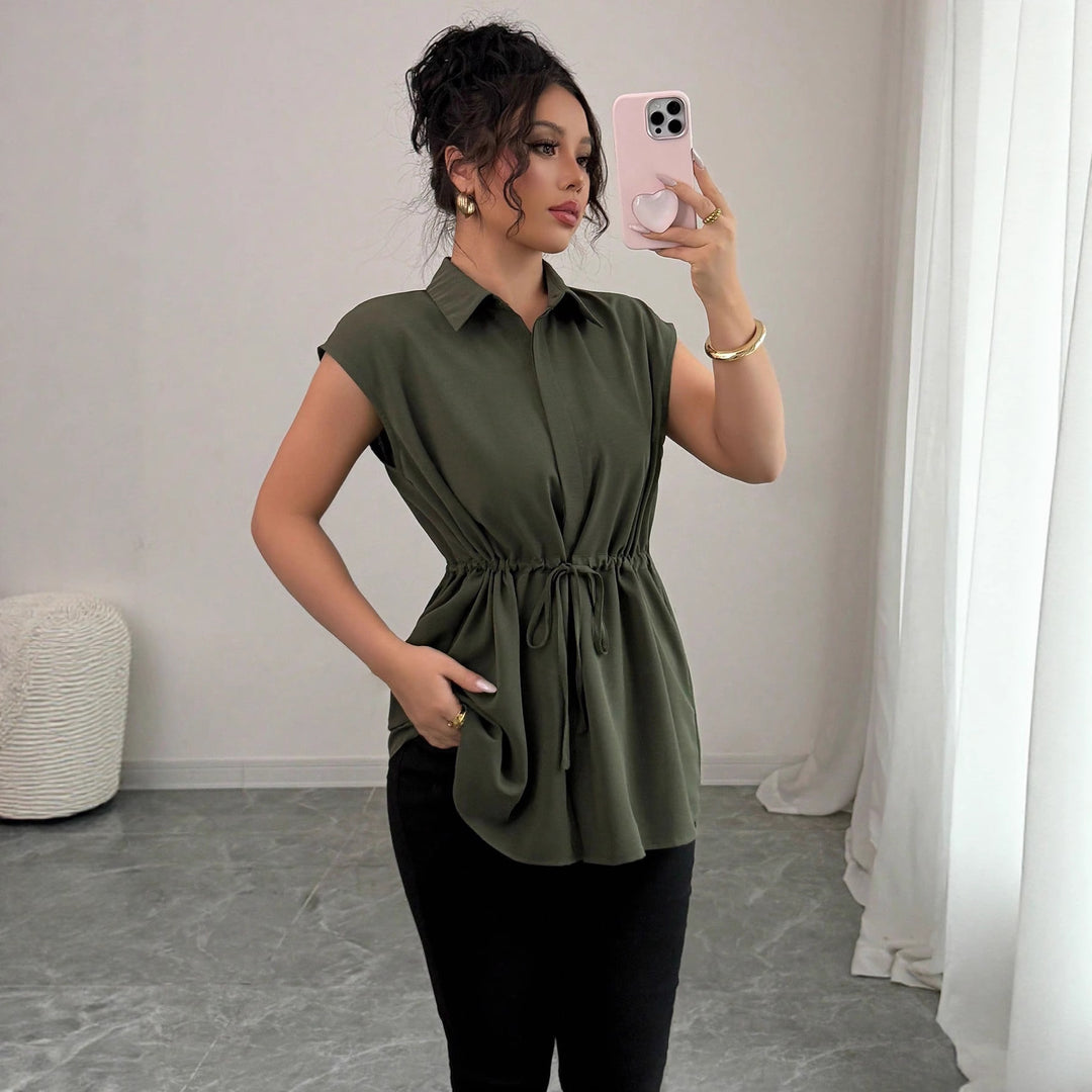 Damen Ärmellose Hemdblusen-Tunika mit Kordelzugtaillenband Shop Nory