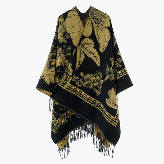 Damen Rechteckiger Jacquard-Überwurf mit floralem Allovermotiv und Fransensaum Shop Nory
