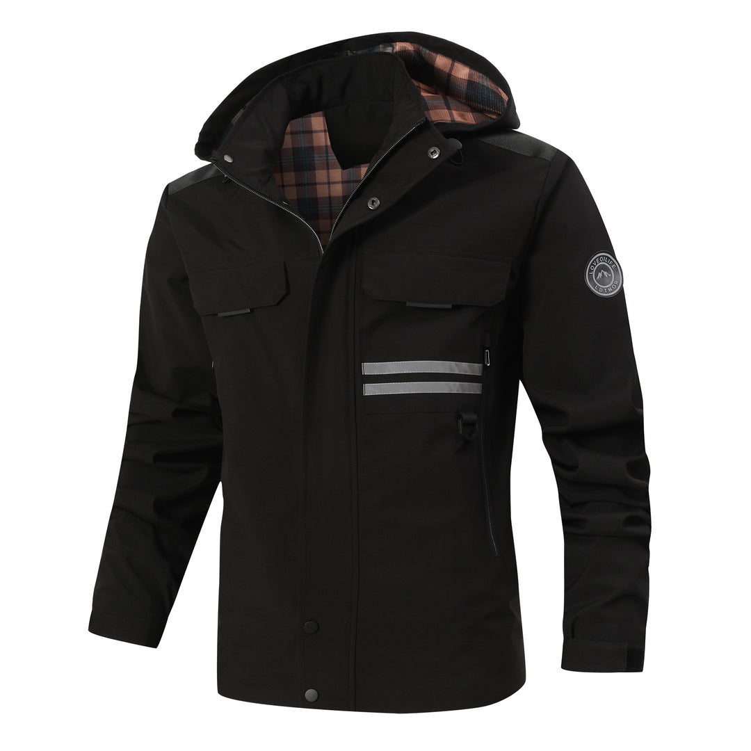 Herren Wasserabweisender Softshell-Parka mit Kapuze, reflektierenden Einsätzen und Multifunktionstaschen Shop Nory
