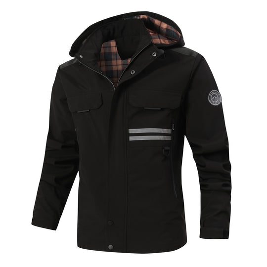 Herren Wasserabweisender Softshell-Parka mit Kapuze, reflektierenden Einsätzen und Multifunktionstaschen Shop Nory