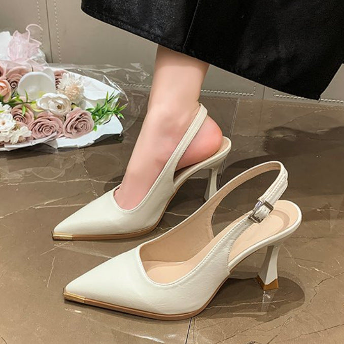 Damen elegante Slingback-Pumps mit spitzer Kappe und glänzender Oberfläche