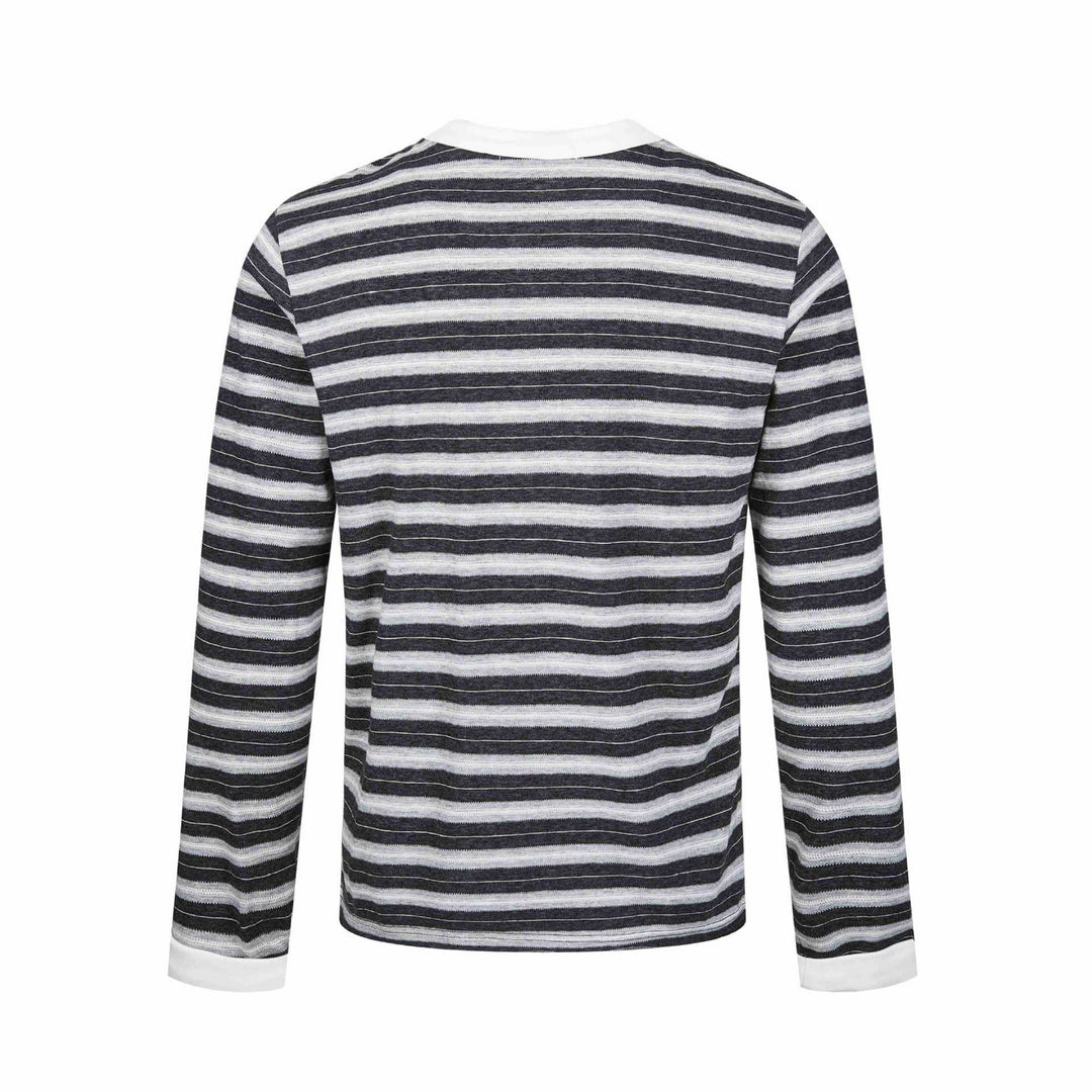 Herren Langarm-Henleyshirt mit gestreifter Struktur und Kontrastkragen Shop Nory