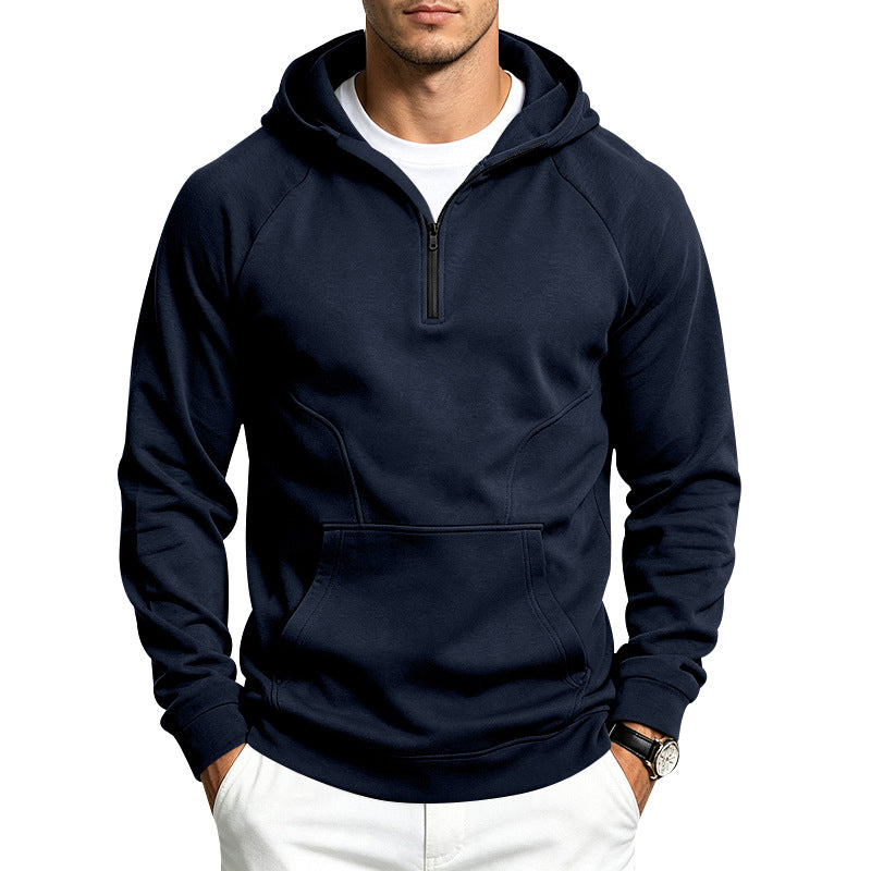 Herren Kapuzenpullover mit halbem Reißverschluss, sportlich-slim Fit und Kängurutasche Shop Nory