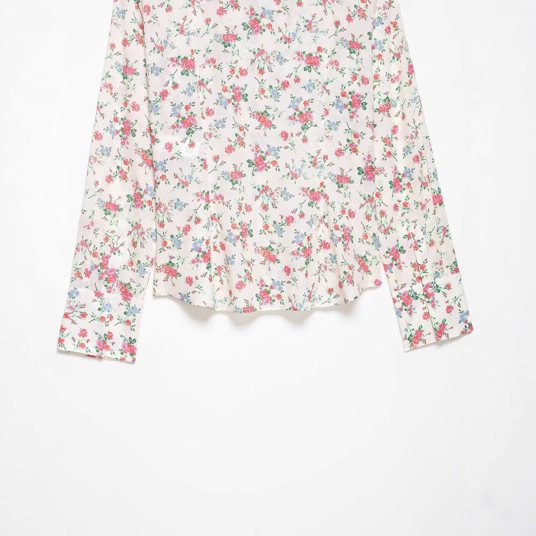 Damen Rüschenbluse mit floralem Allover-Print und Hemdkragen Shop Nory