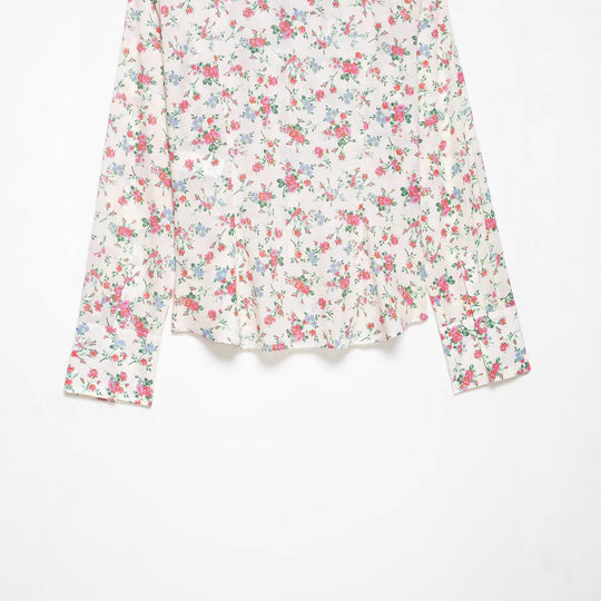 Damen Rüschenbluse mit floralem Allover-Print und Hemdkragen Shop Nory