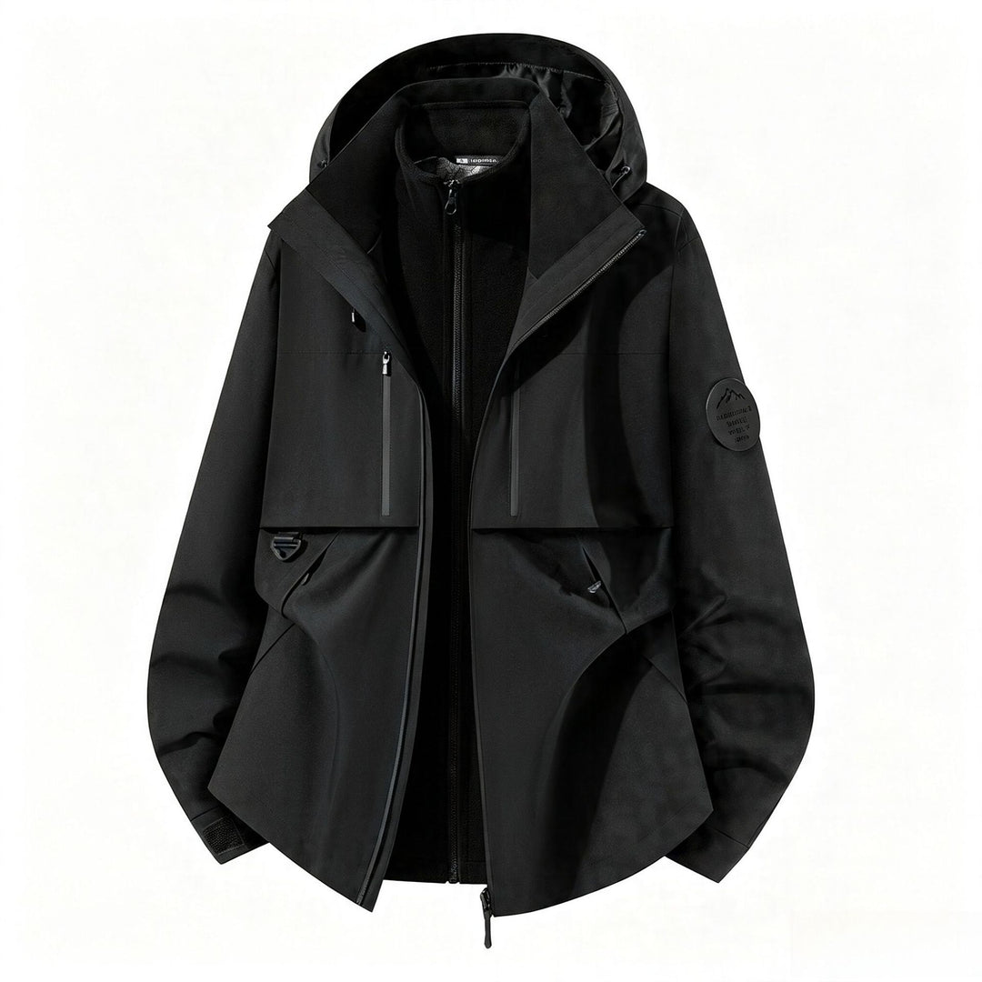 Herren dreilagige Softshell-Outdoorjacke mit herausnehmbarem Fleecefutter und Kapuze Shop Nory