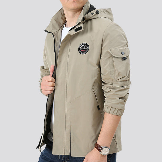 Herren Leichter Urbaner Softshell-Hoodie mit Ärmeltasche und hohem Stehkragen Shop Nory
