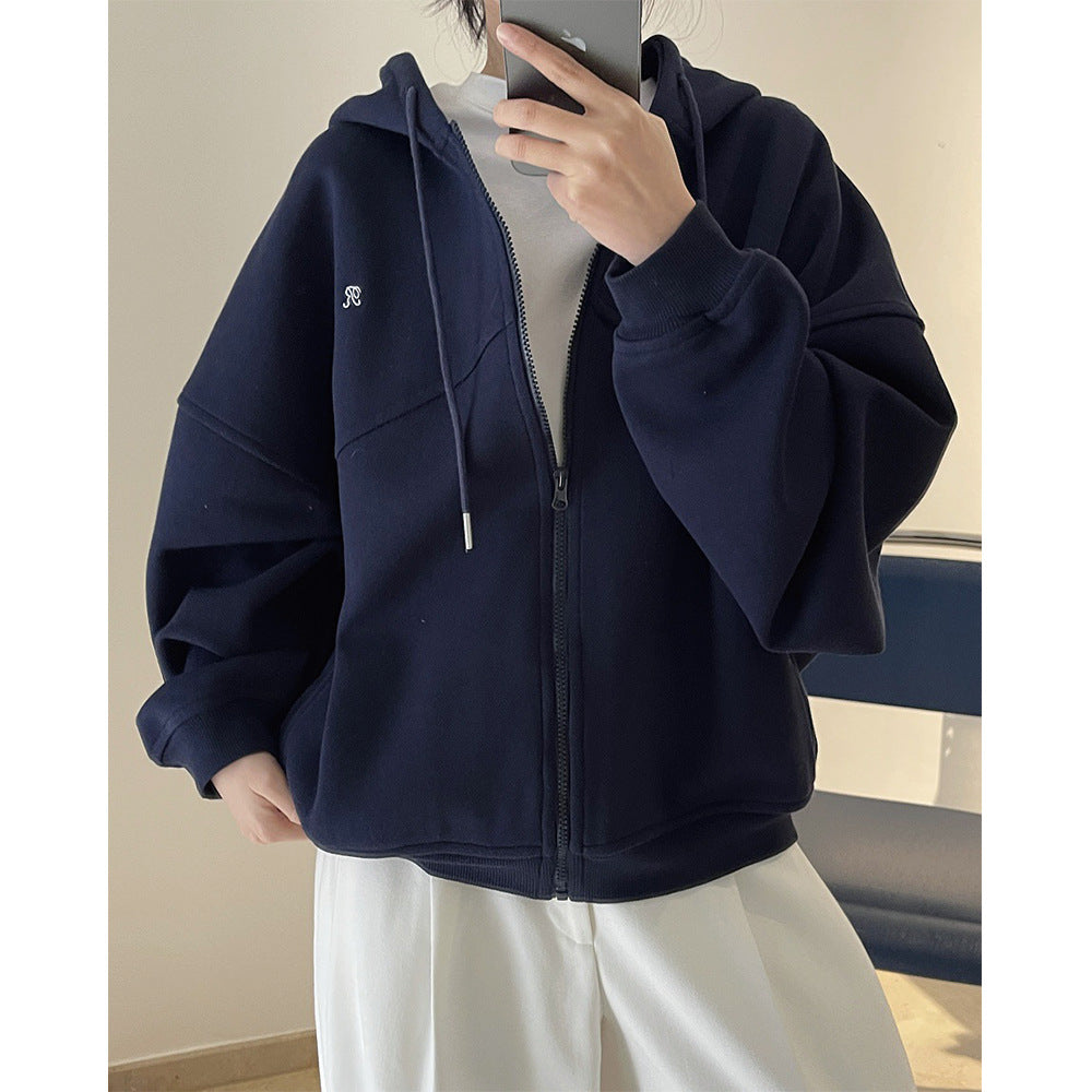 Damen Boxy-Oversize Kapuzen-Sweatjacke mit diagonalem Nahtdetail Shop Nory