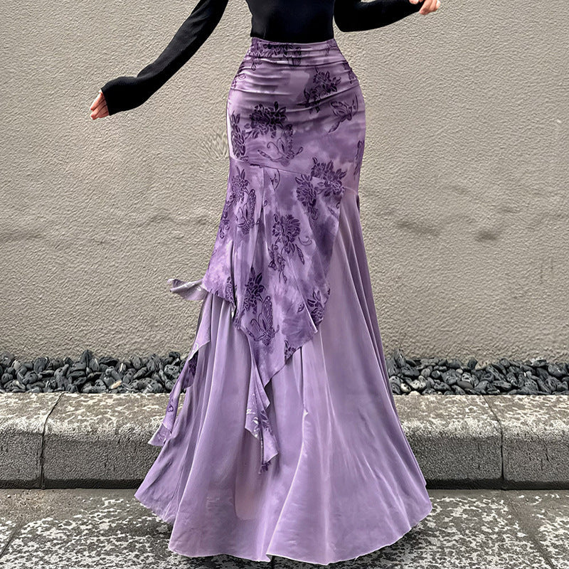 Damen Maxi-Rock mit floralem Design und asymmetrischem Schnitt