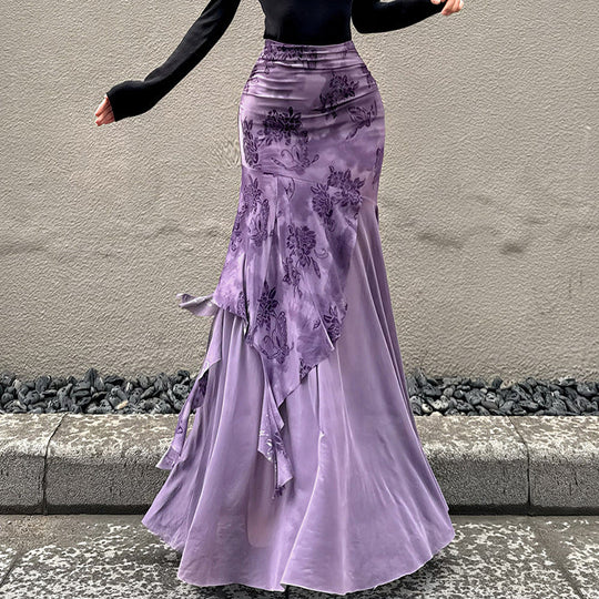 Damen Maxi-Rock mit floralem Design und asymmetrischem Schnitt
