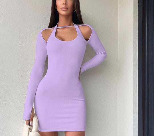 Damen Figurbetontes Minikleid mit Schulter-Cutouts, langen Ärmeln und Daumenöffnungen Shop Nory