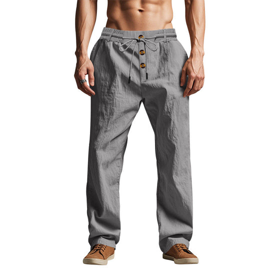 Herren nan Relaxhose im Leinenlook mit dekorativer Knopfleiste und Tunnelzugbund