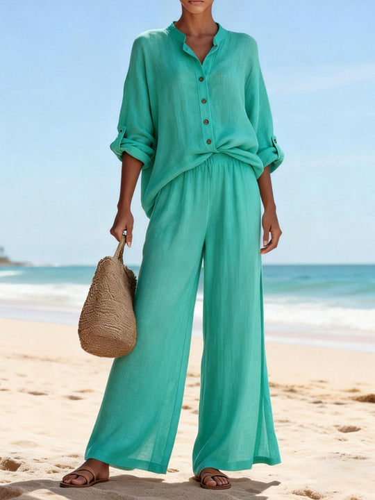 Damen Luftige Leinenbluse und weite Hose