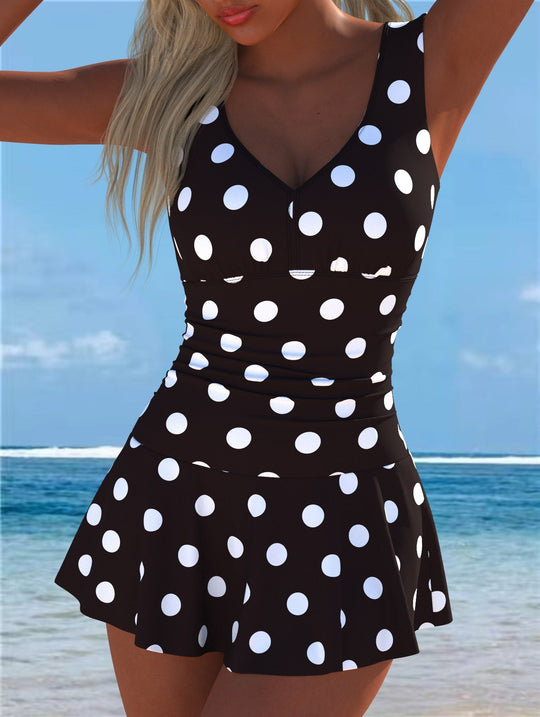 Damen Schwimmdress mit volanthaftem Saum und lR&Bhaftem Muster Shopnory
