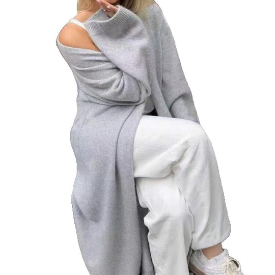 Damen Langer offener Strickmantel-Cardigan mit schulterfreiem Oversize-Schnitt und Kaschmir-Touch Shop Nory