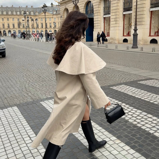 Damen Oversize-Trenchcoat mit Cape-Detail und hohem Stehkragen Shop Nory