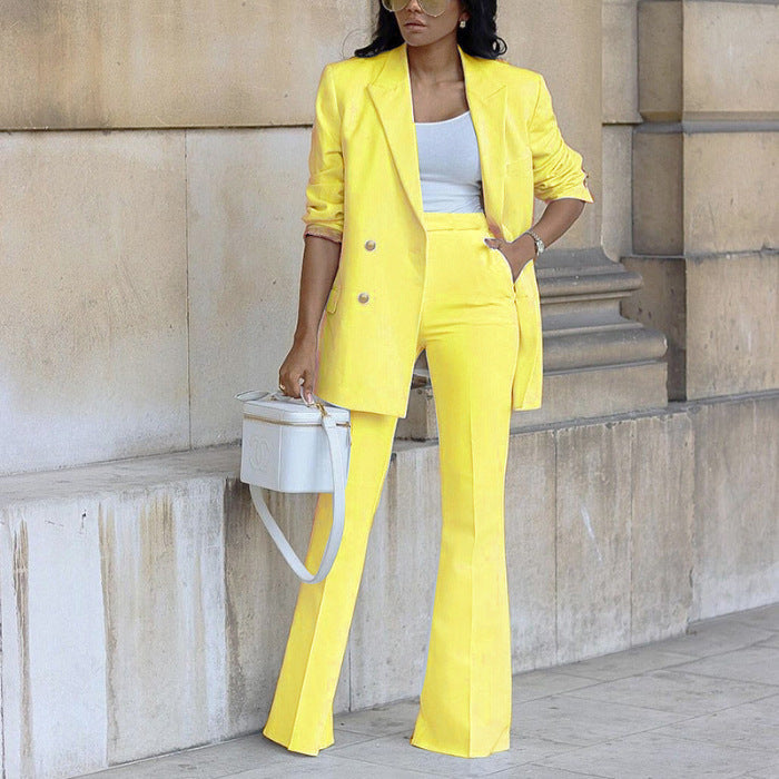 Damen elegantes Blazer-Set mit weitem Bein und Taillengürtel
