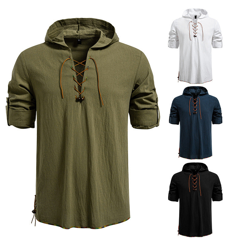 Herren Kaptuzenbluse mit einzigartigem Schnürdesign