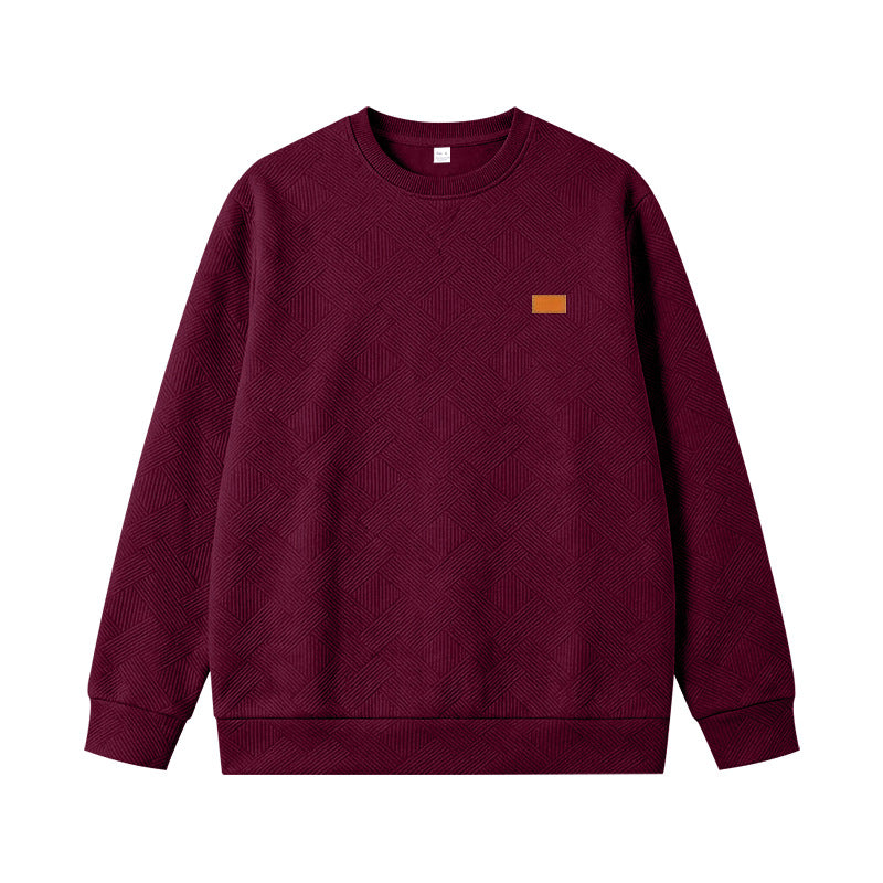 Unisex Texturierter Baumwoll-Crewneck-Sweatshirt mit Rautenstruktur und Lederpatch Shop Nory