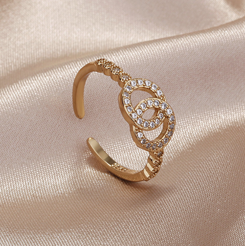 Damen Offener Ring mit funkelnden Zirkonia und elegantem Knoten-Design Shop Nory