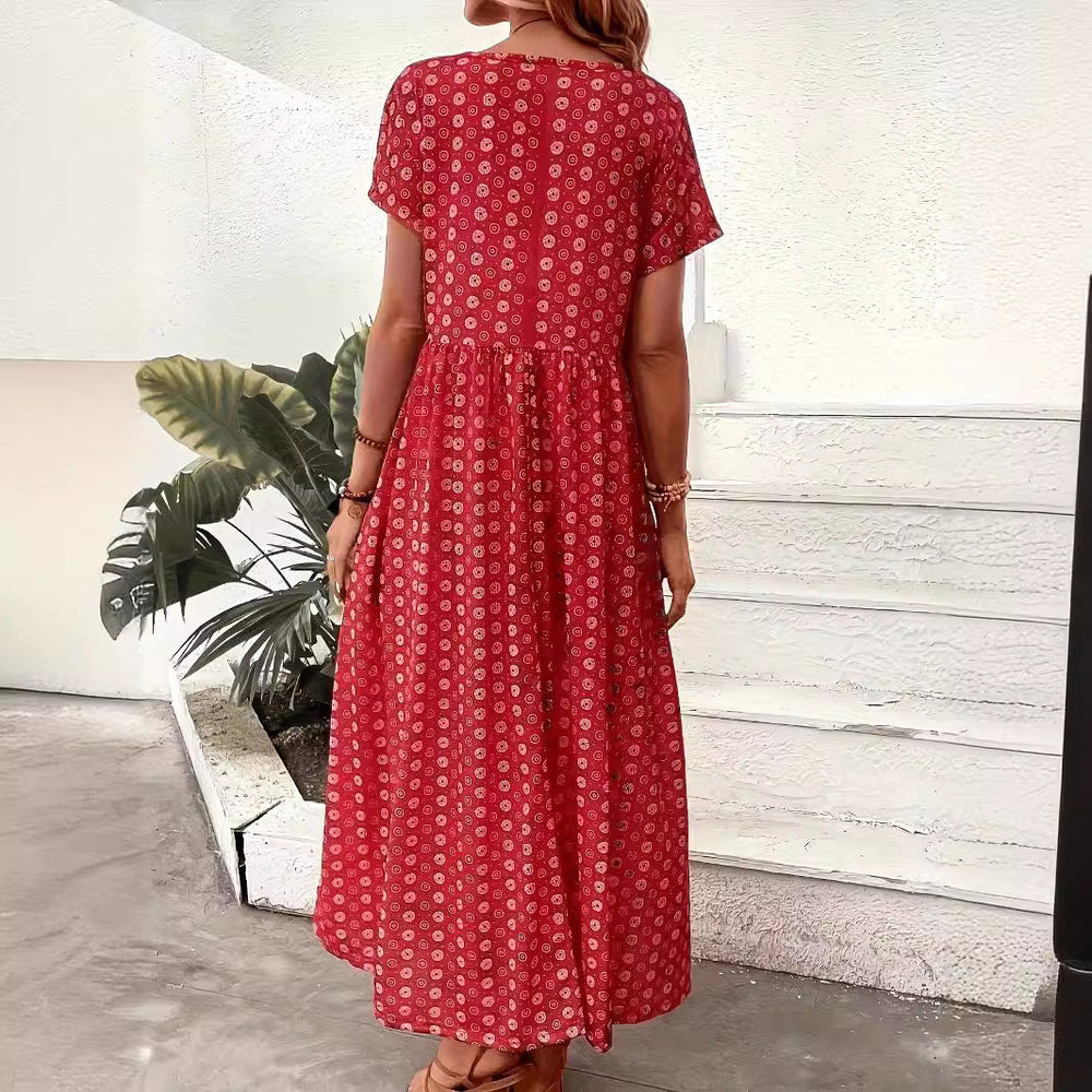 Damen Maxikleid mit floralen Mustern und lässiger Taillierung