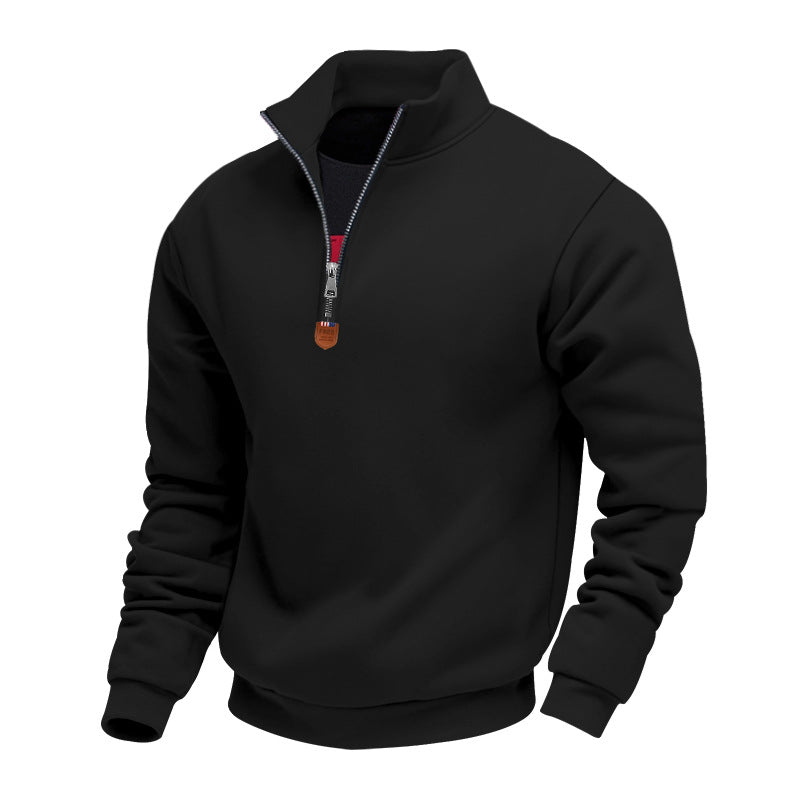 Herren sportlicher Pullover mit halbem Reißverschluss und modischem Stehkragen