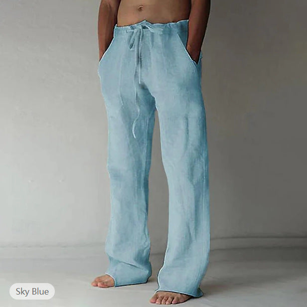 Herren Leinenhose mit weitem Schnitt Kordelzug und Seitentaschen Shop Nory