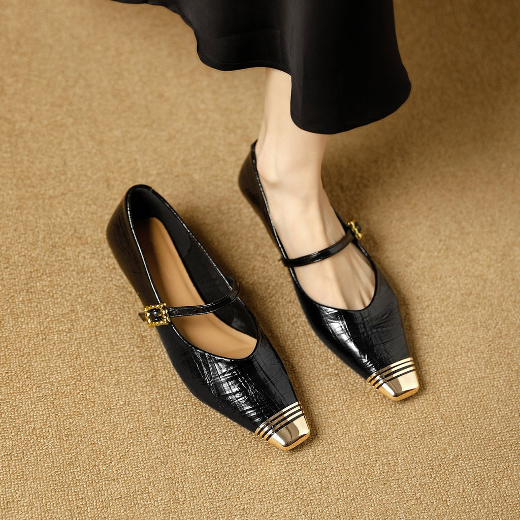 Damen Ballerinas mit elegantem Riemen und stilvollem Blockabsatz