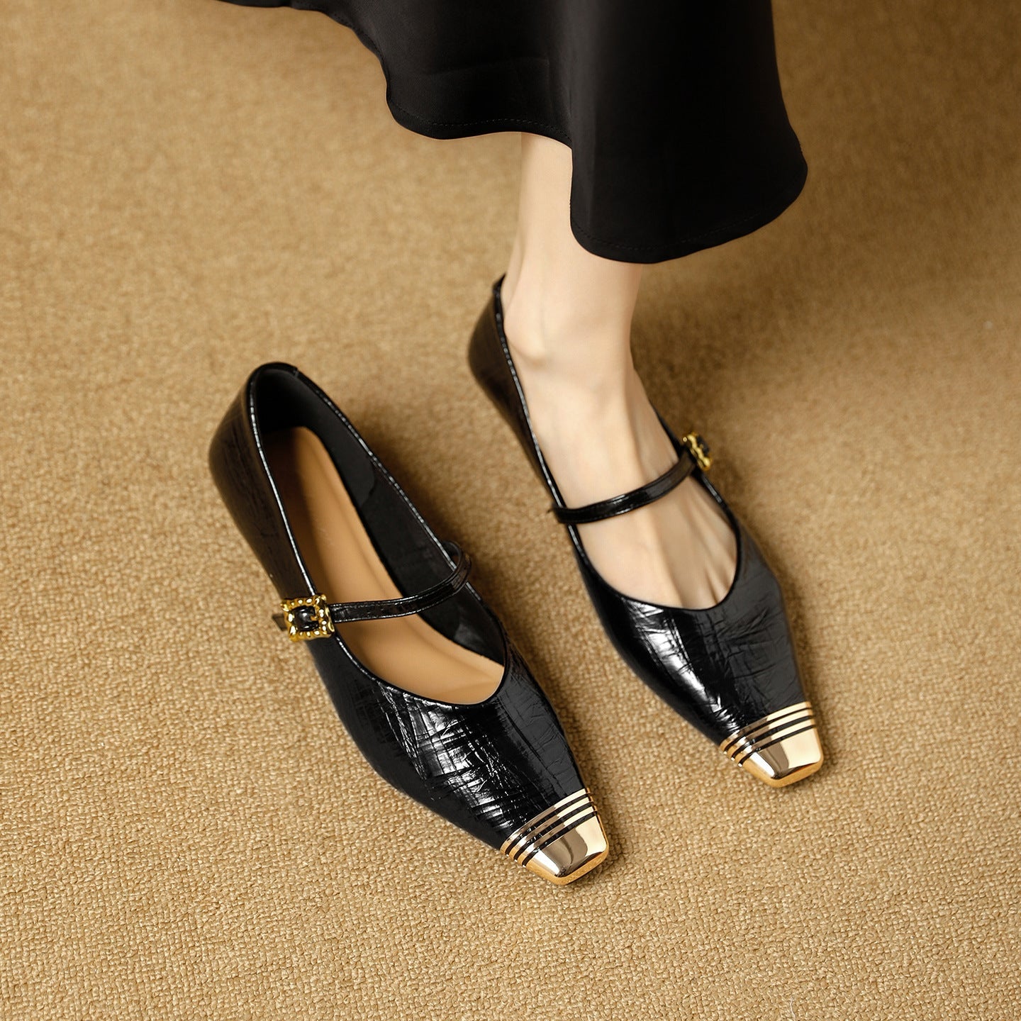 Damen Ballerinas mit elegantem Riemen und stilvollem Blockabsatz