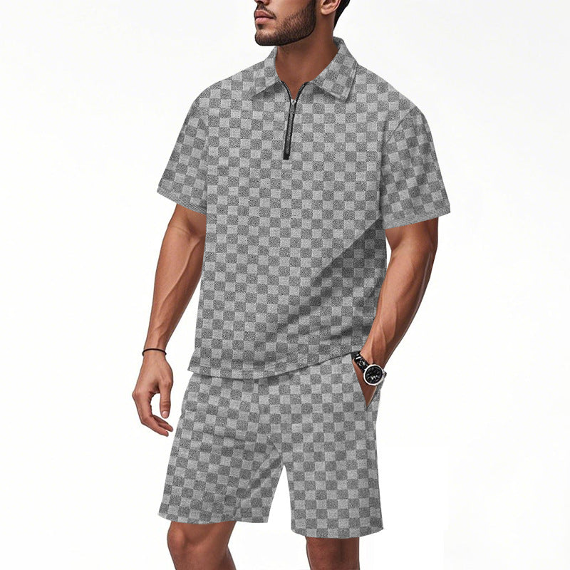 Herren sportliches Kurzarm-Oberteil mit Zipper und bequemen Shorts Shopnory