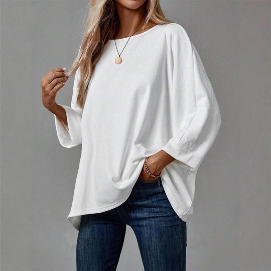 Damen Oversize Tunika‑Bluse mit U‑Boot‑Ausschnitt und dreiviertelärmeln Shop Nory