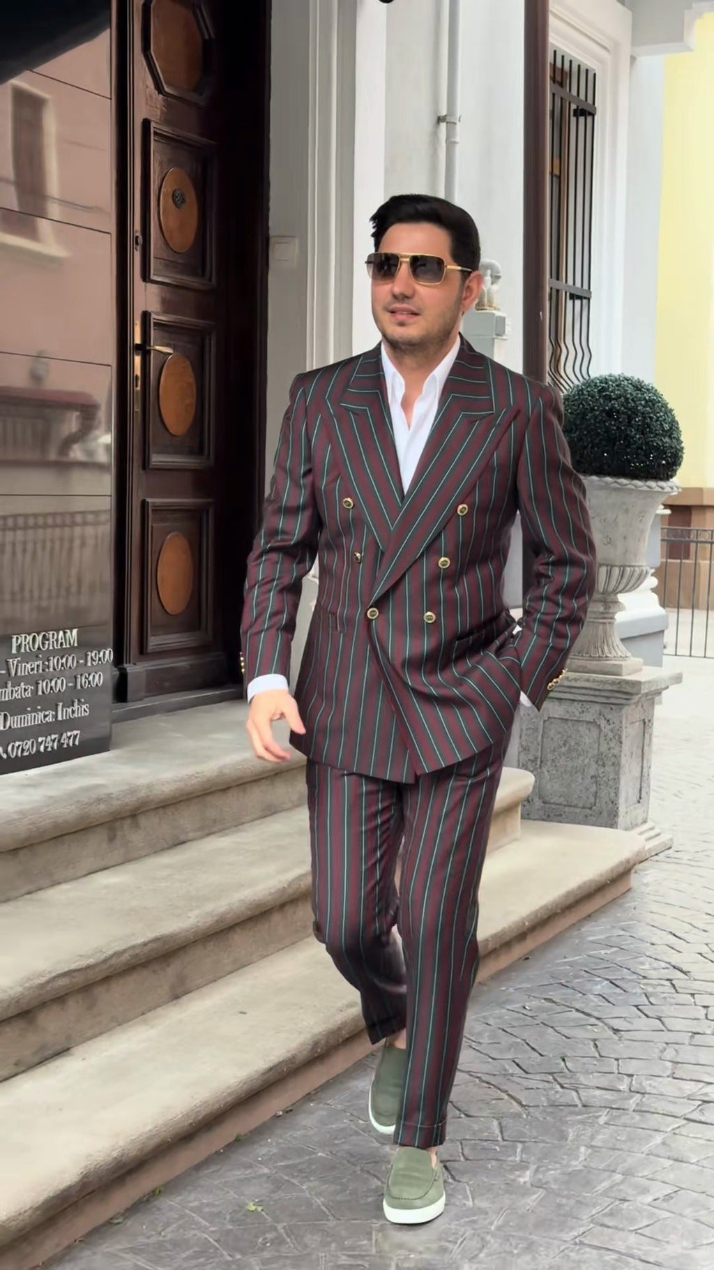 Herren elegante Anzug mit doppelter Knopfreihe und modischen Streifen Shopnory