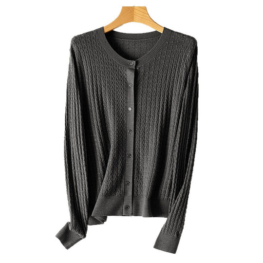 Damen Feinstrick-Cardigan mit Zopfmuster, Rundhalsausschnitt und Knopfleiste Shop Nory