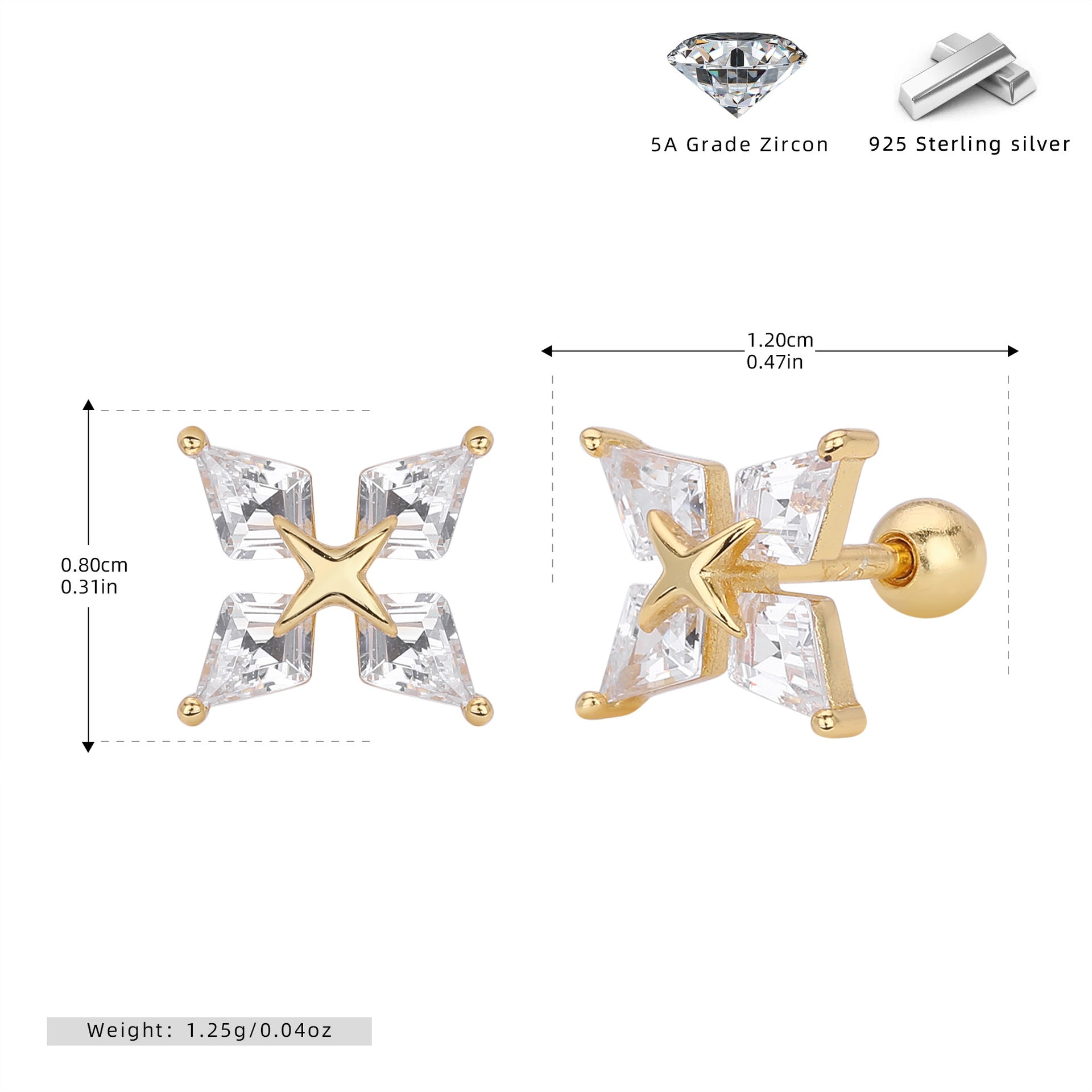 Damen Ohrstecker mit detailverliebtem, glitzerndem Sternenmotiv aus hochwertigem 925 Sterling Silber Shop Nory