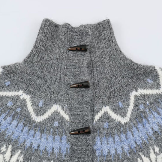 Damen Norweger-Strickjacke mit Stehkragen und Holzknopfverschlüssen Shop Nory