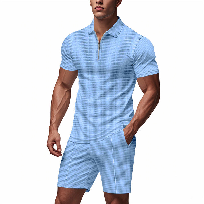 Herren Sportliches Kurzarm-Set mit teils strukturiertem Design und durchgehendem Reißverschluss
