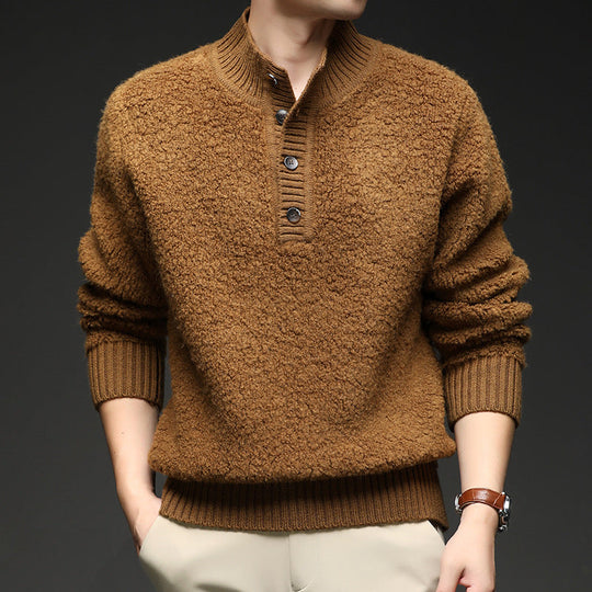 Herren Pullover mit strukturierter Oberfläche und praktischem Knopfverschluss Shopnory