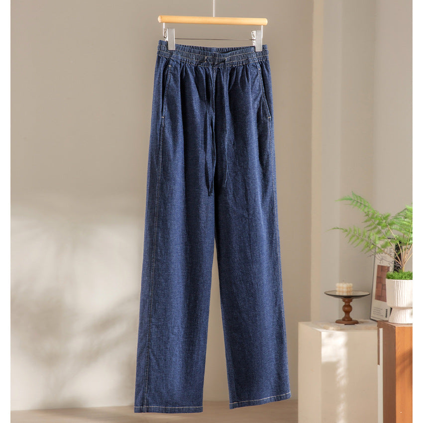 Damen Weite Jeanshose mit elastischem Bund und Tunnelzug Shop Nory