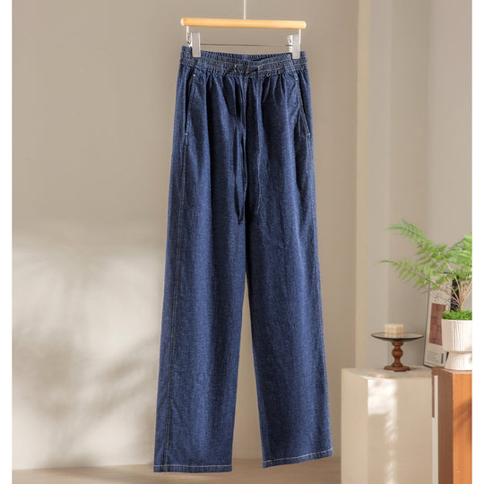 Damen Weite Jeanshose mit elastischem Bund und Tunnelzug Shop Nory
