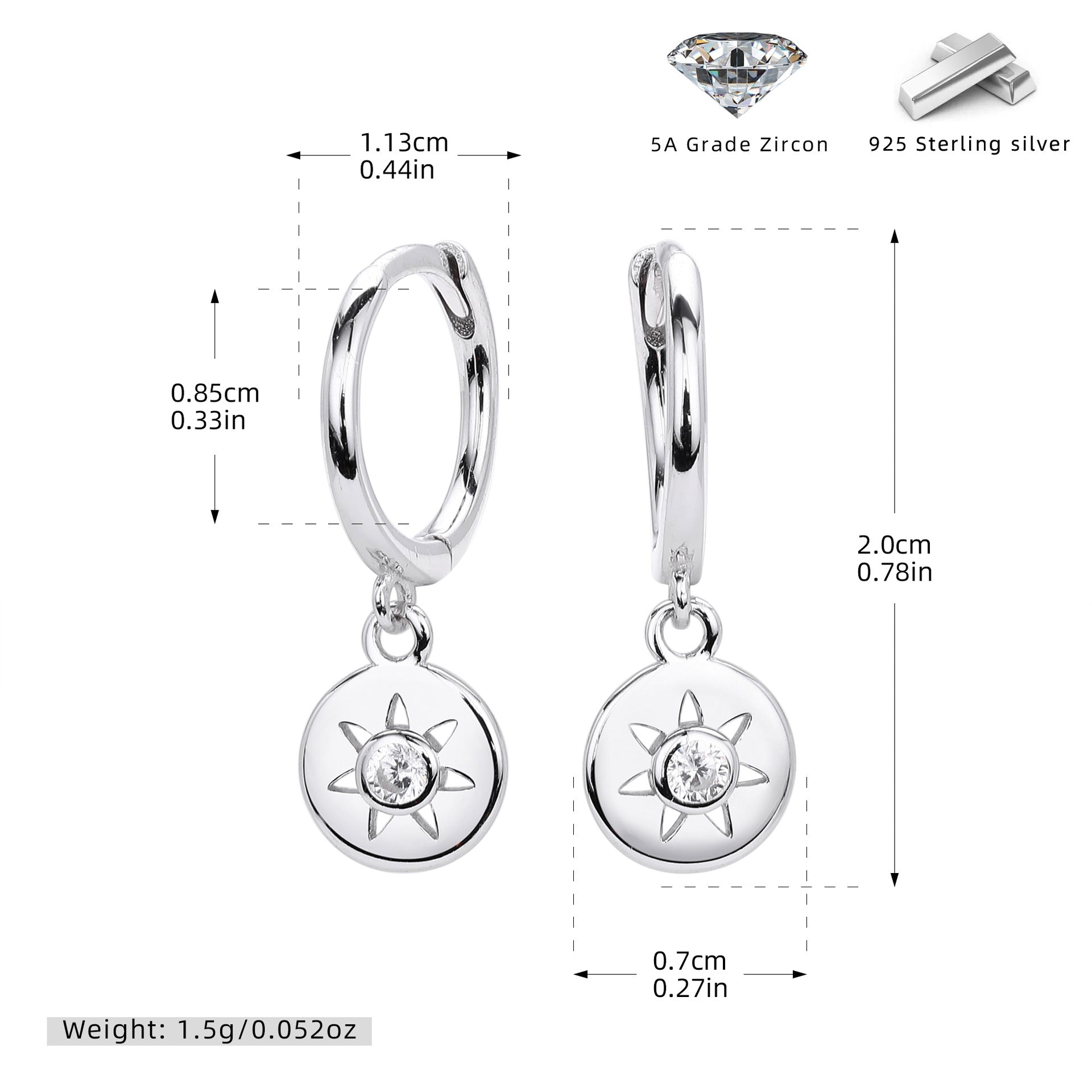 Damen Ohrhänger mit elegantem Sonnenanhänger aus hochwertigem 925 Sterling Silber Shop Nory