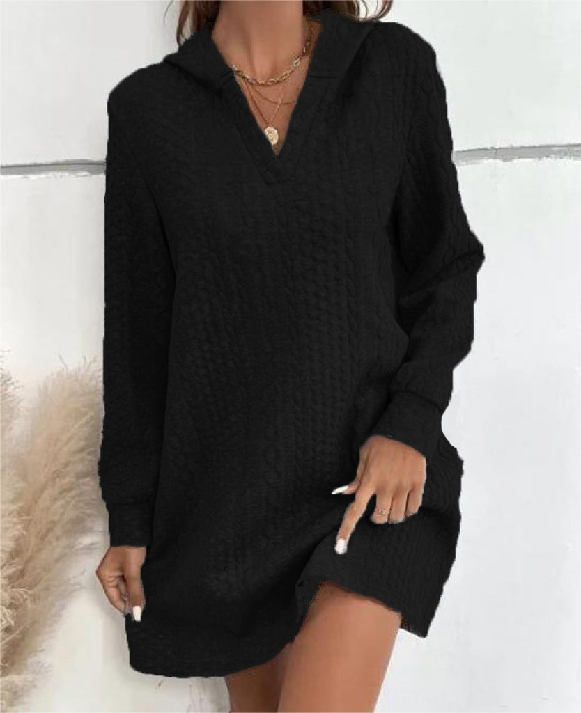 Damen Lässiges Strukturiertes Kapuzen‑Strickkleid im Tunika‑Schnitt Shop Nory
