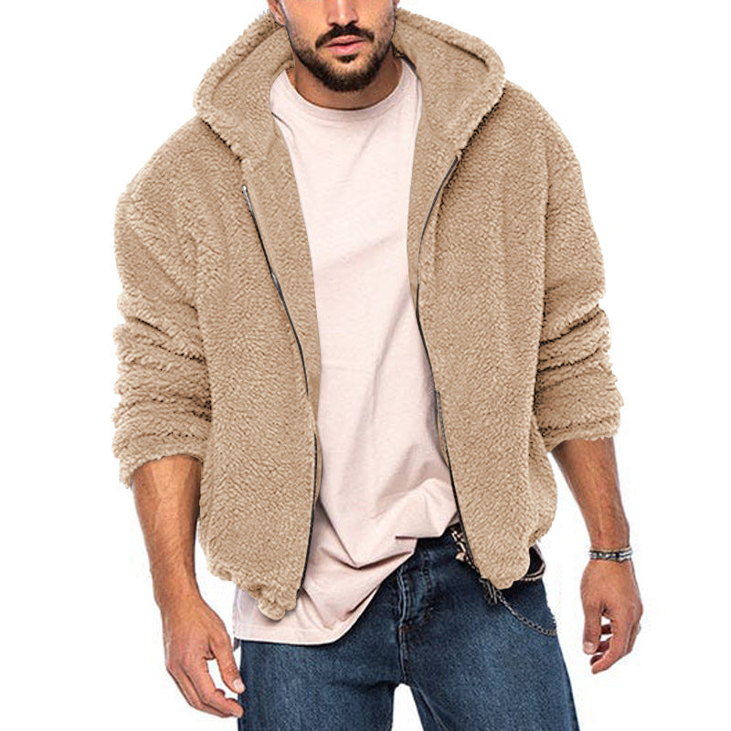 Herren kuschelige Fleecejacke mit großzügiger Kapuze und Reißverschluss