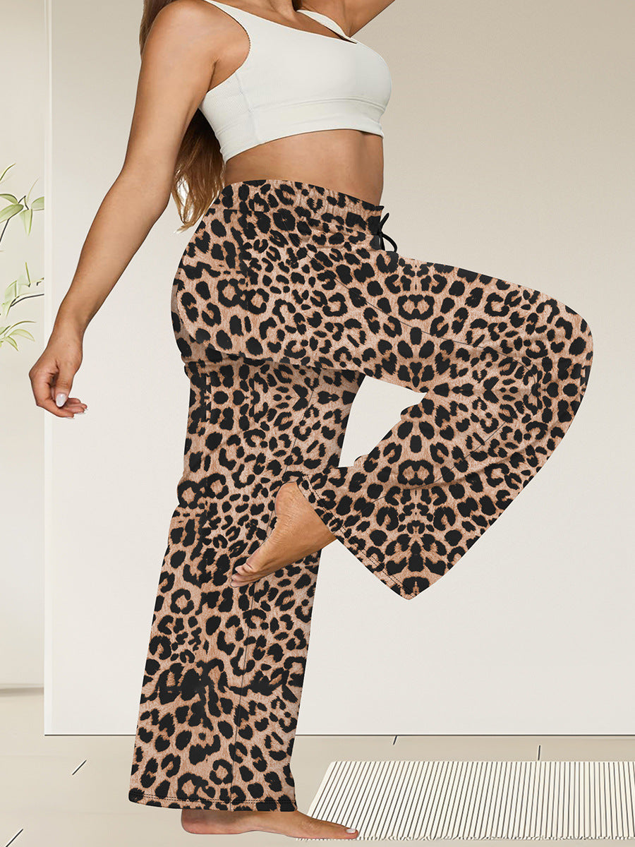 Damen Weite High-Waist Yogahose mit Leopardenmuster und Kordelzug Shopy Nory