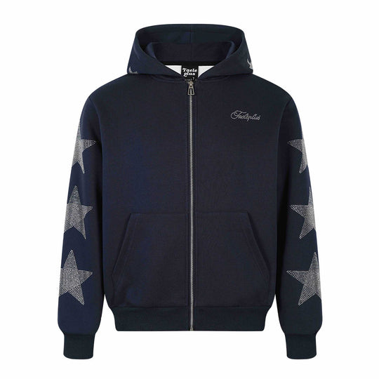 Damen Kapuzenjacke mit Strassstern-Applikationen und durchgehendem Reißverschluss Shop Nory