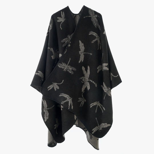 Damen Reversibler Cape-Poncho mit Libellen-Jacquard und feinem Saum Shop Nory