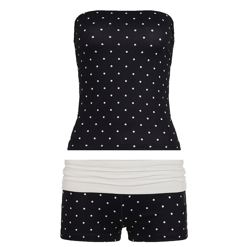 Damen Bandeau-Badeanzug mit Polka Dots und Shorts