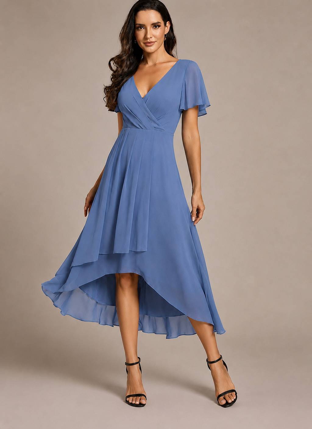 Damen Elegantes Wickelkleid mit asymmetrischem Saum ShopNory